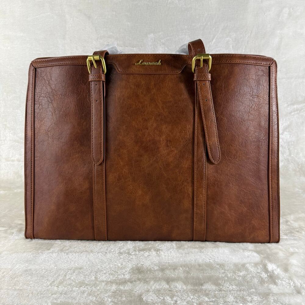 Lovevook 15.6" Laptop Tote Work Bag Brown Faux Leather Women's Work / Office